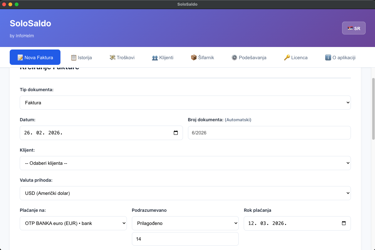SoloSaldo — Nova faktura